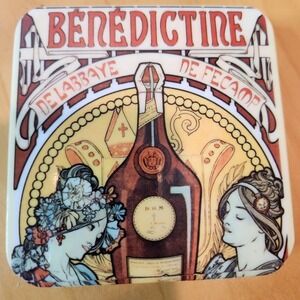 Vintage Italia Benedictine Art Nouveau‎ Coaster Set Made in Italy w/ Box rare